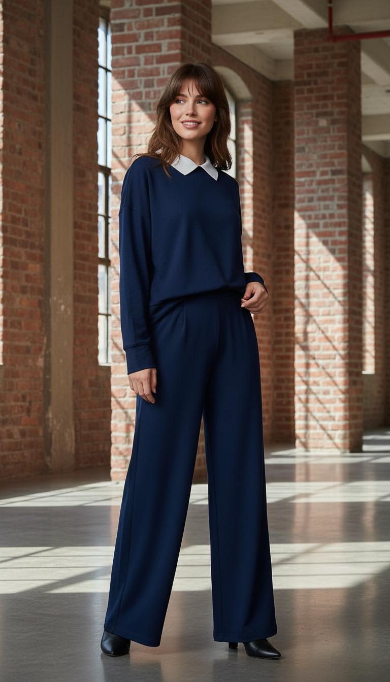 MODAL KUMAŞ TRİKO YAKA 2Lİ TAKIM-LACİVERT ek resim